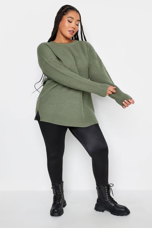 YOURS Plus Size Sage Green Drop Shoulder Knitted Jumper | Yours Clothing 2