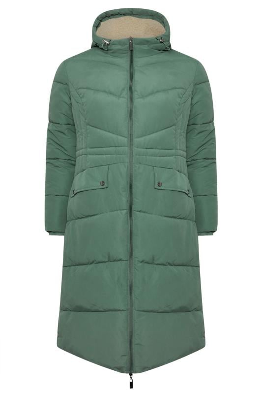 YOURS Plus Size Green Borg Hooded Padded Coat | Yours Clothing 5