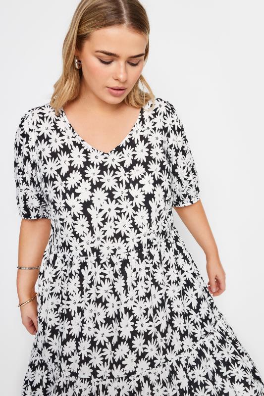 YOURS Plus Size Black & White Floral Print Tiered Dress | Yours Clothing 5