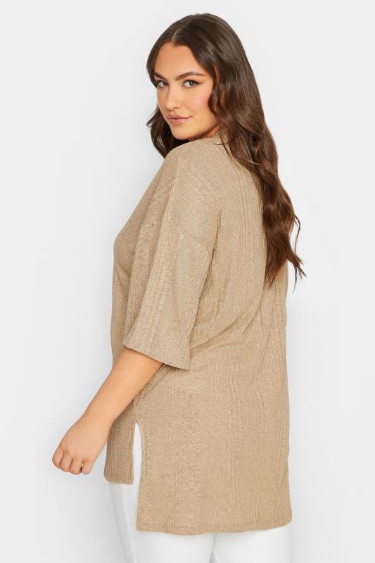 Plus Size Beige Brown Textured V-Neck Top | Yours Clothing 3