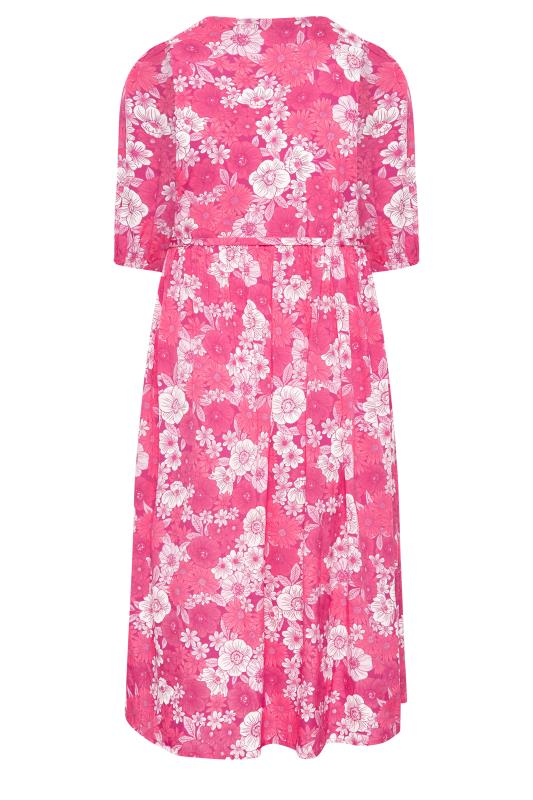 LIMITED COLLECTION Curve Plus Size Pink Floral Wrap Midaxi Dress | Yours Clothing  9