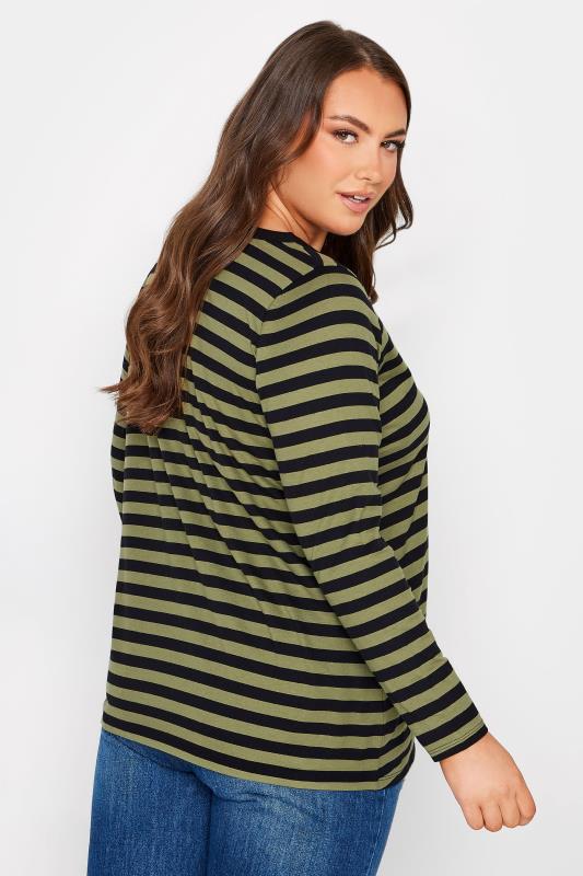 YOURS Plus Size Khaki Green Stripe Top | Yours Clothing 3
