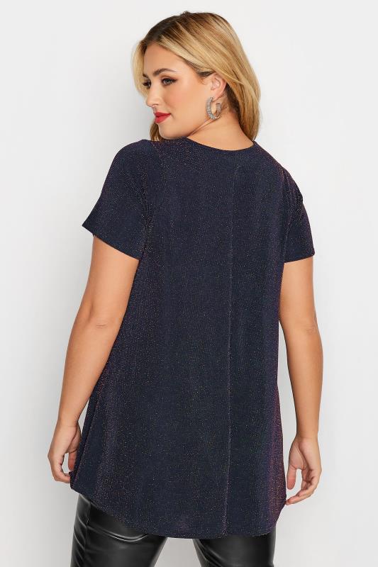 Curve Navy Blue & Copper Glitter Swing Top | Yours Clothing 3
