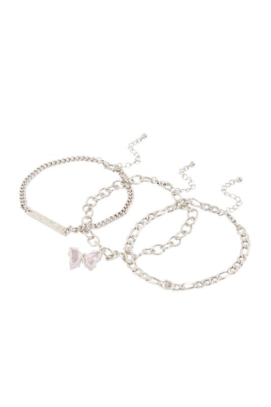 3 PACK Silver Butterfly Chain Bracelet Set | Yours Clothing 4