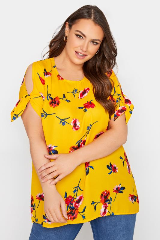 Curve Yellow Floral Tie Sleeve Blouse_A.jpg