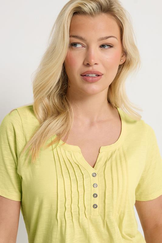 M&Co Lemon Yellow Cotton Short Sleeve Henley Top | M&Co 4