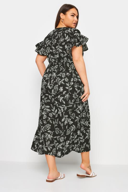 YOURS Plus Size Black Dotted Leaf Print Linen Maxi Dress | Yours Clothing 4