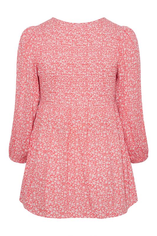 BUMP IT UP MATERNITY Plus Size Pink Ditsy Print Shirred Swing Top | Yours Clothing 7
