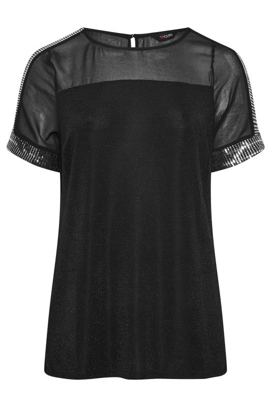 YOURS Plus Size Curve Black Chiffon Sequin Top | Yours Clothing  6