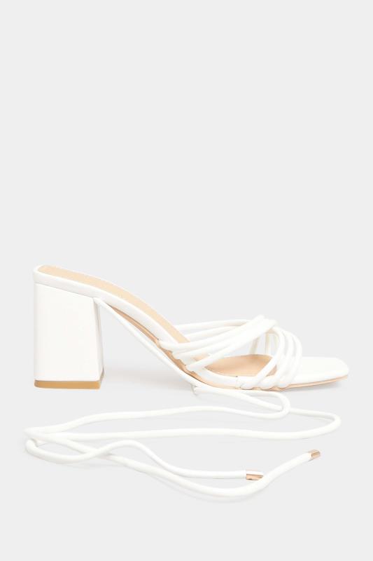 PixieGirl White Strappy Lace Up Block Heels In Standard D Fit 3