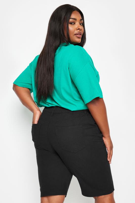 YOURS Plus Size Black Elasticated Cool Cotton Shorts | Yours Clothing 3