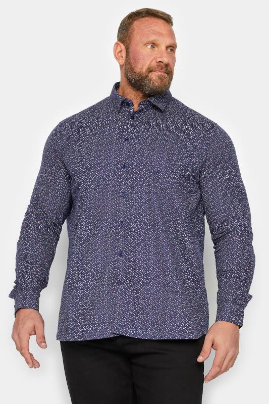 D555 Big & Tall Navy Blue Printed Shirt | BadRhino  1