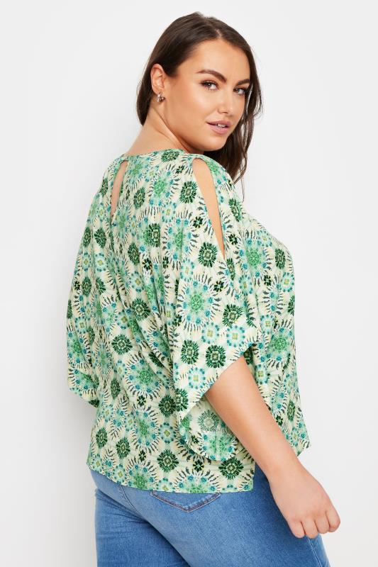 YOURS Plus Size Green Abstract Print Cold Shoulder Blouse | Yours Clothing 3