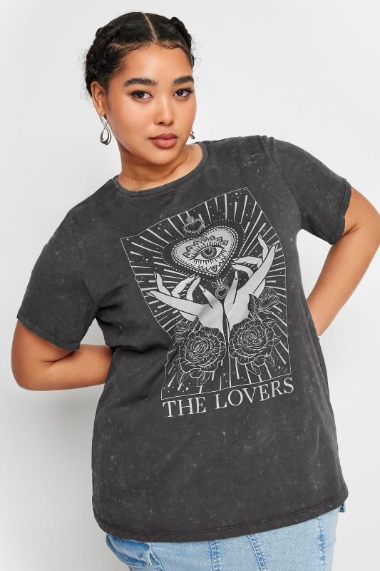 YOURS Curve Charcoal Grey 'The Lovers' Slogan T-Shirt