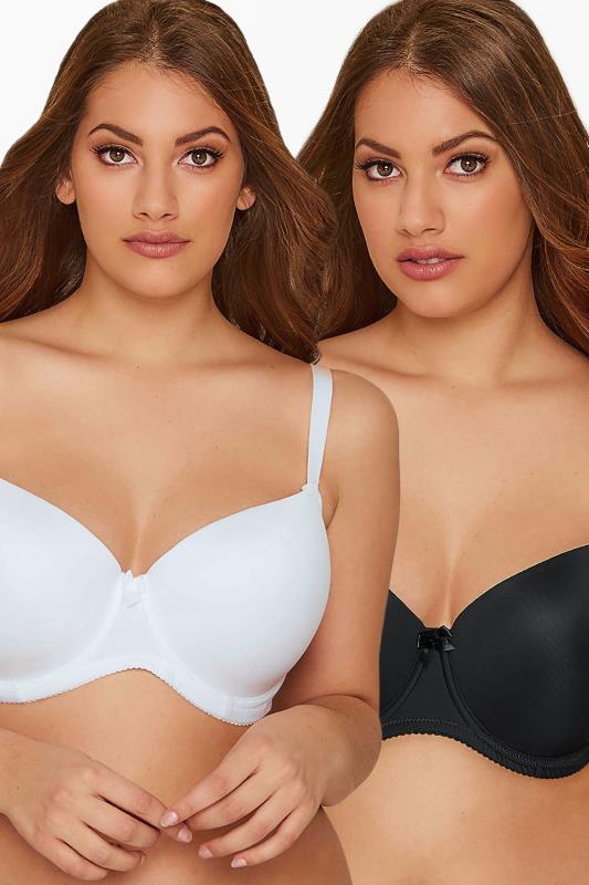 Plus Size  YOURS 2 PACK White & Black Moulded Underwired T-Shirt Bras