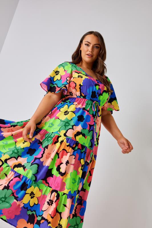 LIMITED COLLECTION Plus Size Blue & Green Floral Smock Maxi Dress | Yours Clothing 2