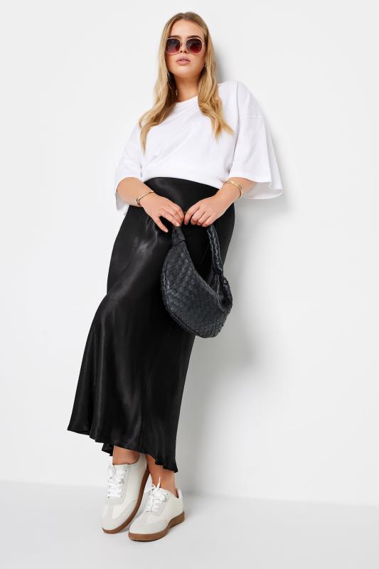 YOURS Plus Size Black Satin Maxi Skirt | Yours Clothing 2
