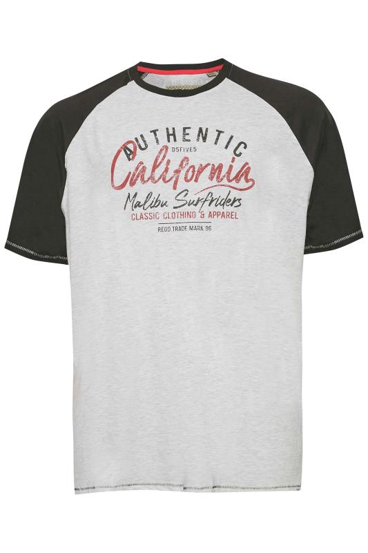 D555 Big & Tall Grey 'California Surfriders' Printed Raglan T-Shirt 3