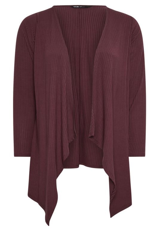 YOURS Plus Size Burgundy Red Ribbed Waterfall Cardigan | Yours Clothing 5