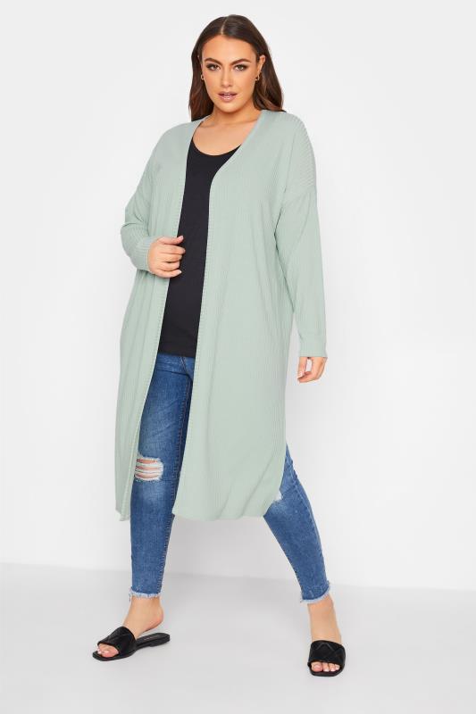 LIMITED COLLECTION Curve Mint Green Ribbed Side Split Cardigan 2