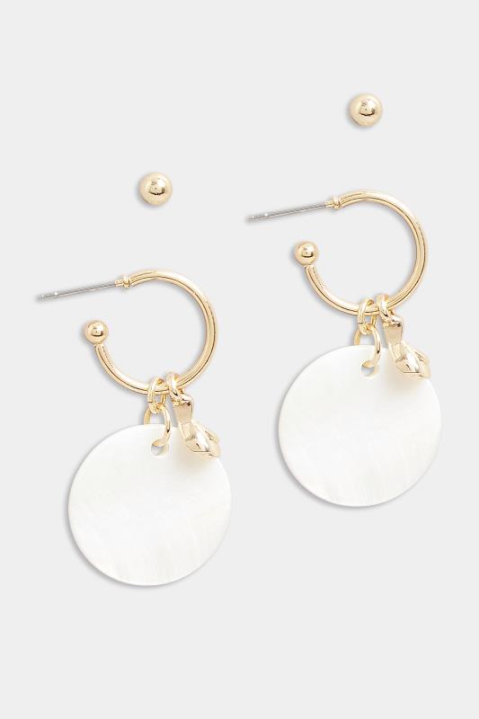 2 PACK Gold & White Shell Drop Hoop Earrings | Yours Clothing  2