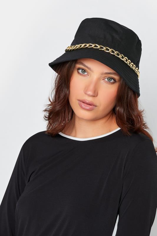 Plus Size  Black Chain Denim Look Bucket Hat