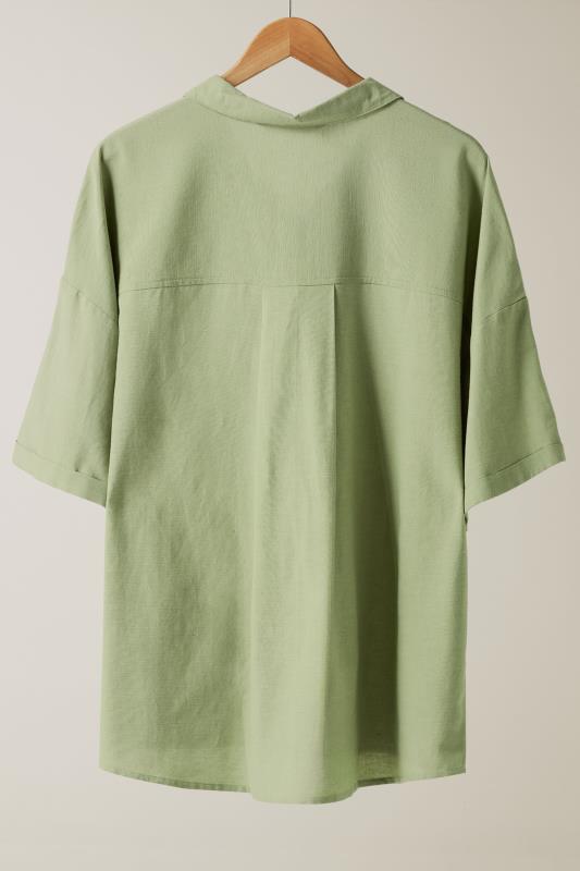 EVANS Plus Size Khaki Green Linen Shirt  | Yours Clothing 6