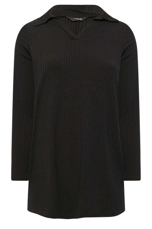 Curve Black Long Sleeve Ribbed Collar Top | Yours Clothing 6