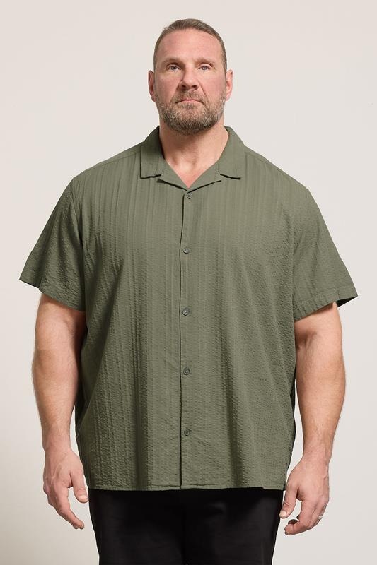  JACK & JONES Big & Tall Vetiver Green Short Sleeve Resort Shirt