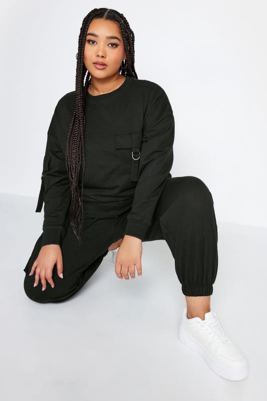 LIMITED COLLECTION Plus Size Black Utility Pocket Sweatshirt | Yours Clothing 1