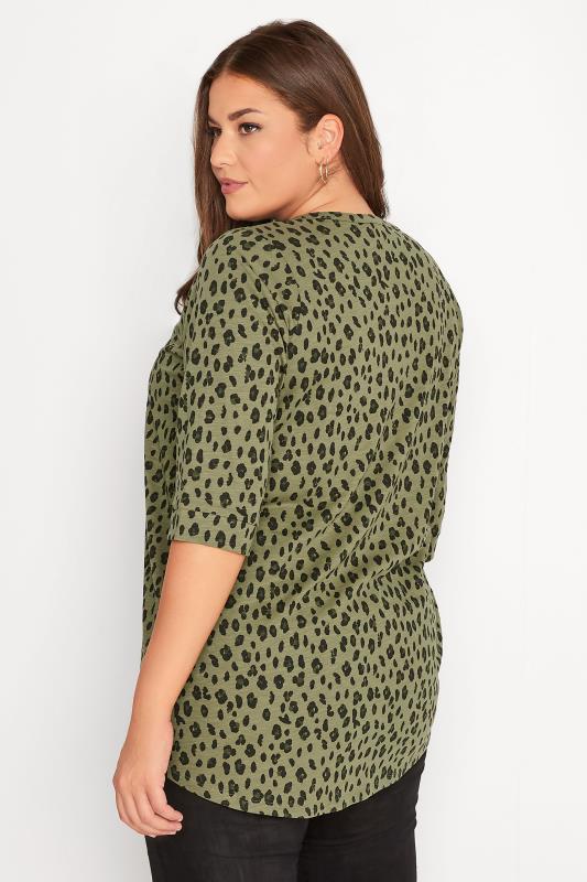 Plus Size Green Animal Print Pintuck Henley T-Shirt | Yours Clothing 3