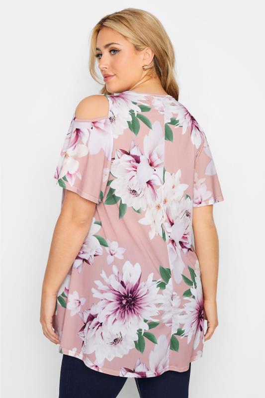 YOURS LONDON Plus Size Blue Floral Print Cold Shoulder Swing Top | Yours Clothing 3