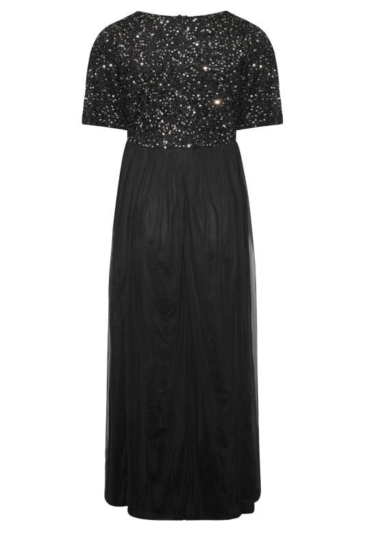 LUXE Plus Size Curve Black Angel Sleeve Hand Embellished Sequin Maxi Dress | Yours Clothing 7