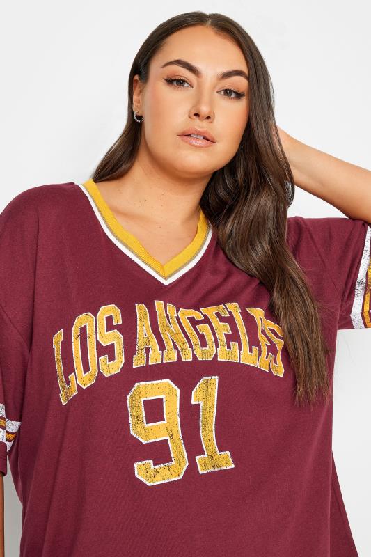 YOURS Plus Size Red 'Los Angeles' Slogan Varsity T-Shirt | Yours Clothing 4