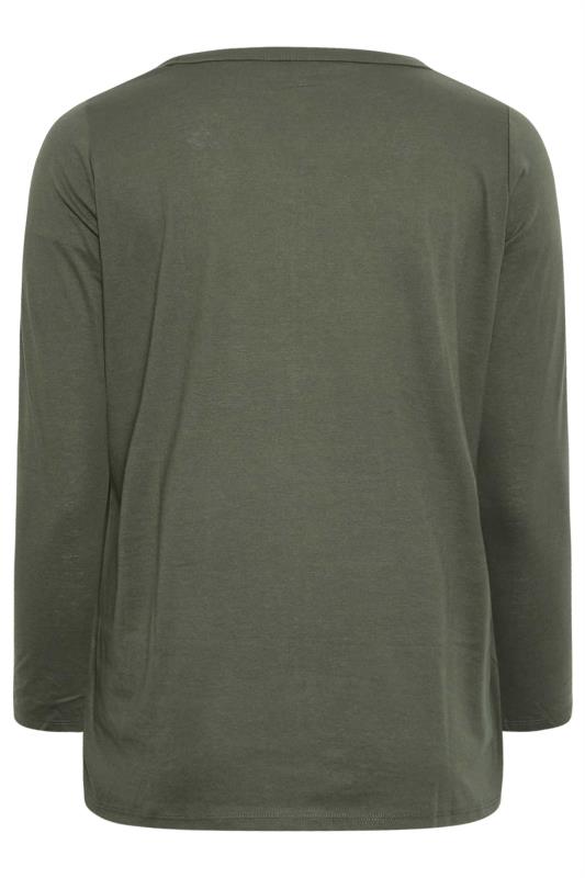 YOURS Curve Plus Size Khaki Green Long Sleeve Essential T-Shirt | Yours Clothing  7