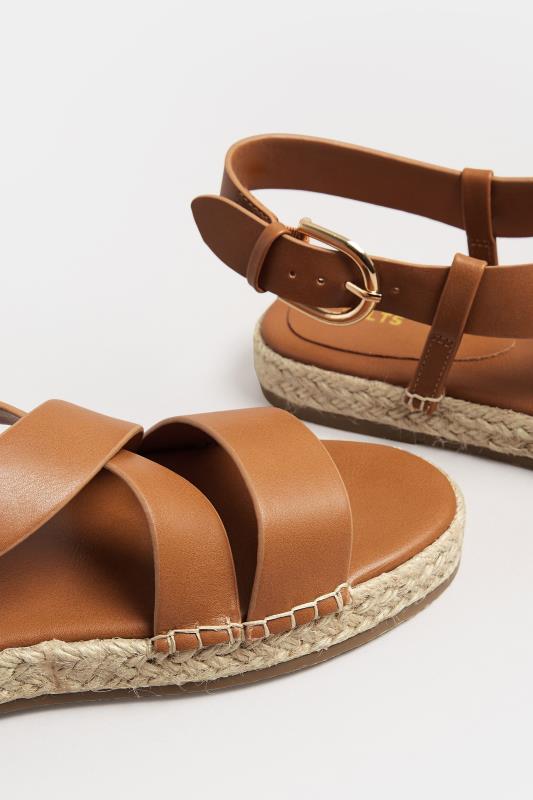 LTS Brown Espadrille Crossover Strap Sandals In Standard Fit | Long Tall Sally 5