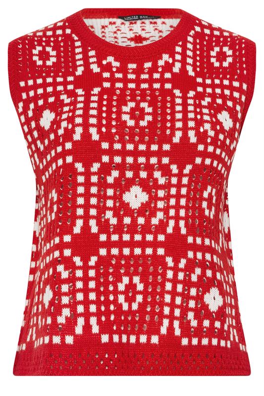 LIMITED COLLECTION Plus Size Red Knitted Crochet Vest | Yours Clothing 5