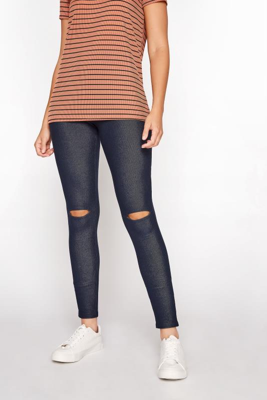 LTS Tall Navy Blue Ripped Knee Jersey Jeggings 2