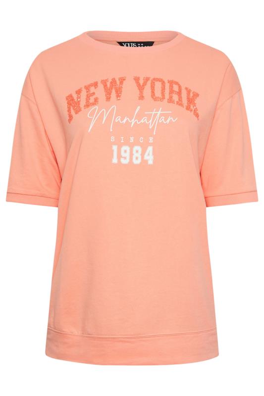 YOURS Plus Size Pink 'New York' Slogan Embellished Top | Yours Clothing 5