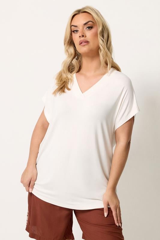  YOURS Curve V-Neck Ivory White T-Shirt