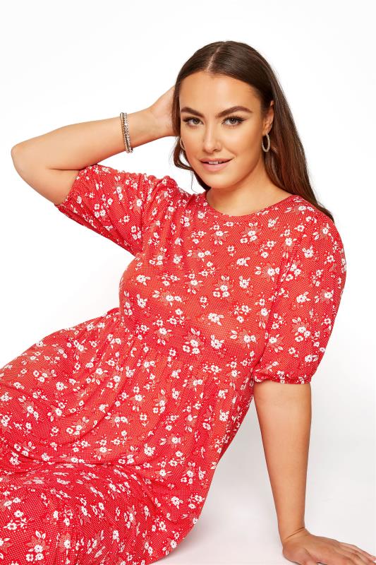 Curve Red Floral Short Sleeve Maxi Dress 4