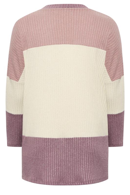 YOURS LUXURY Curve Plus Size Womens Pink & White Colourblock Ribbed Soft Touch Cardigan  7