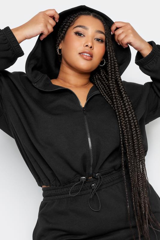 LIMITED COLLECTION Plus Size Black Cropped Zip Through Hoodie | Yours Clothing 5