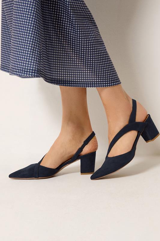 LTS Navy Blue Asymmetric Slingback Heel In Standard Fit | Long Tall Sally 1