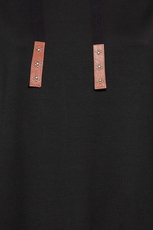 Plus Size Black Embellished Tie Hoodie | Yours Clothing 5