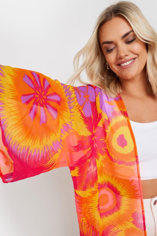 Plus Size  YOURS Curve Orange Floral Print Beach Kimono