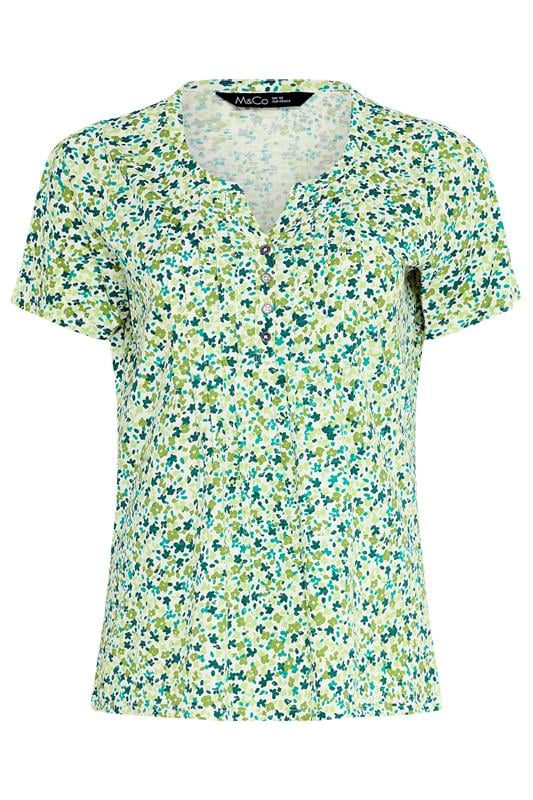 M&Co Green Ditsy Floral Cotton Henley Top | M&Co 5
