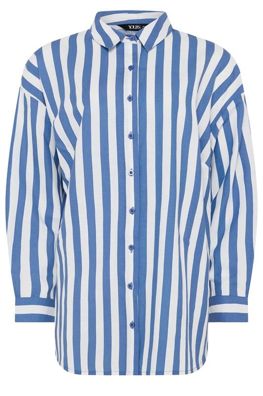 YOURS Plus Size Blue Stripe Linen Long Sleeve Shirt | Yours Clothing 5