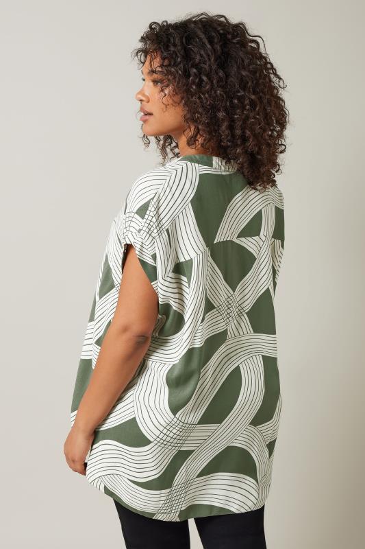 EVANS Plus Size Olive Green Linear Print Blouse | Evans 3