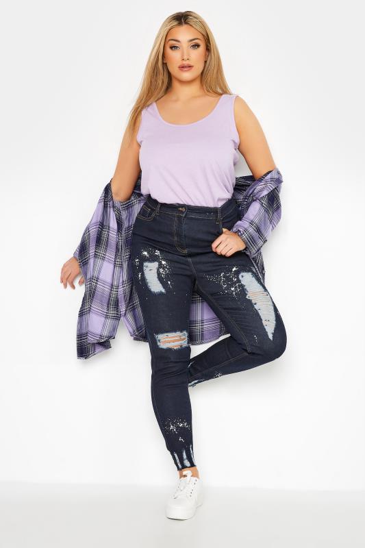 Curve Blue Ripped Paint Skinny AVA Jeans 2